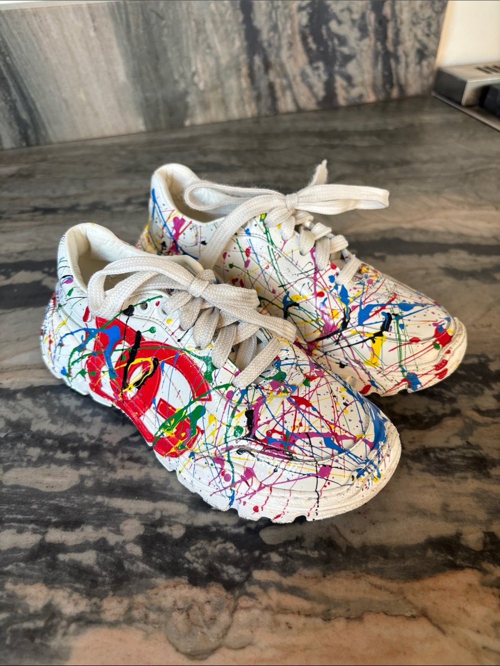 Dolce & Gabbana White Paint-Splash Kids Sneakers with Multicolor Accents
